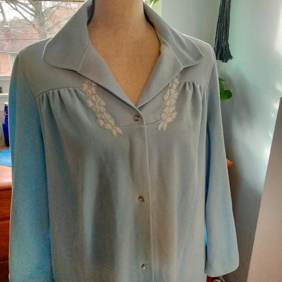 Vintage Vanity Fair Baby Blue Fleece Like Sleep Jacket Sleep Coat Nightgown M - Picture 2 of 5